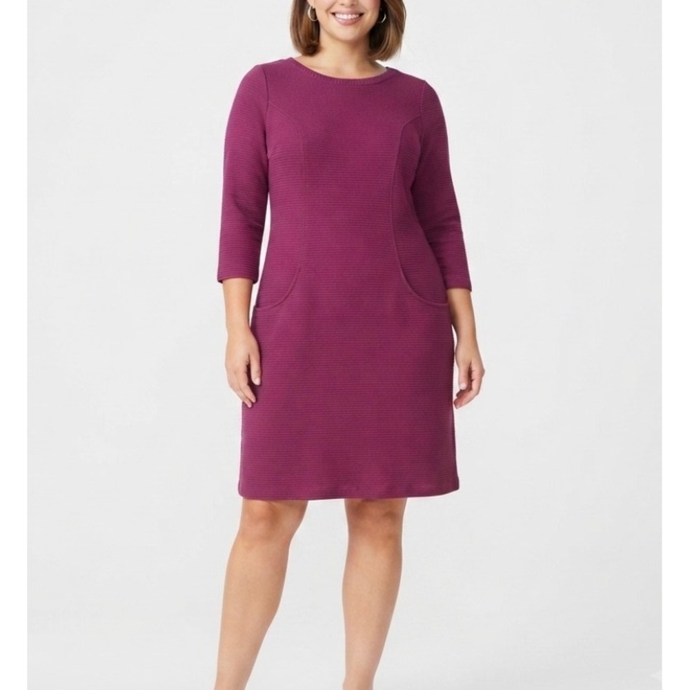 Boden Jasmine Ottoman Shift Dress Magenta Ribbed Cotton Size 8L